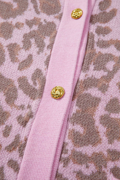 Leopard Button Down Short Sleeve Sweater Cardigan