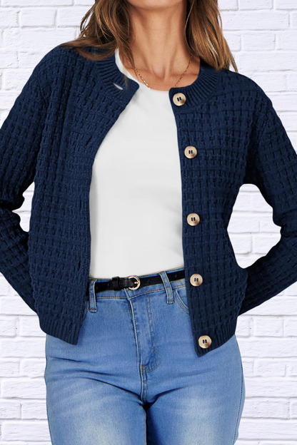 Textured Knit Button-Front Cardigan