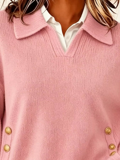 Chic Collared Decor-Button Sweater