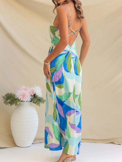 Printed Backless Sleeveless Maxi Dress