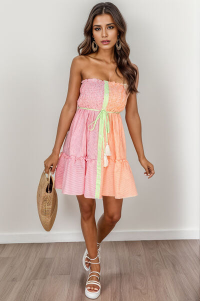 Blue Zone Planet | Contrast Smocked Tube Mini Dress