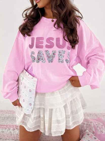 JESUS SAVES Dropped Shoulder Sweatshirt