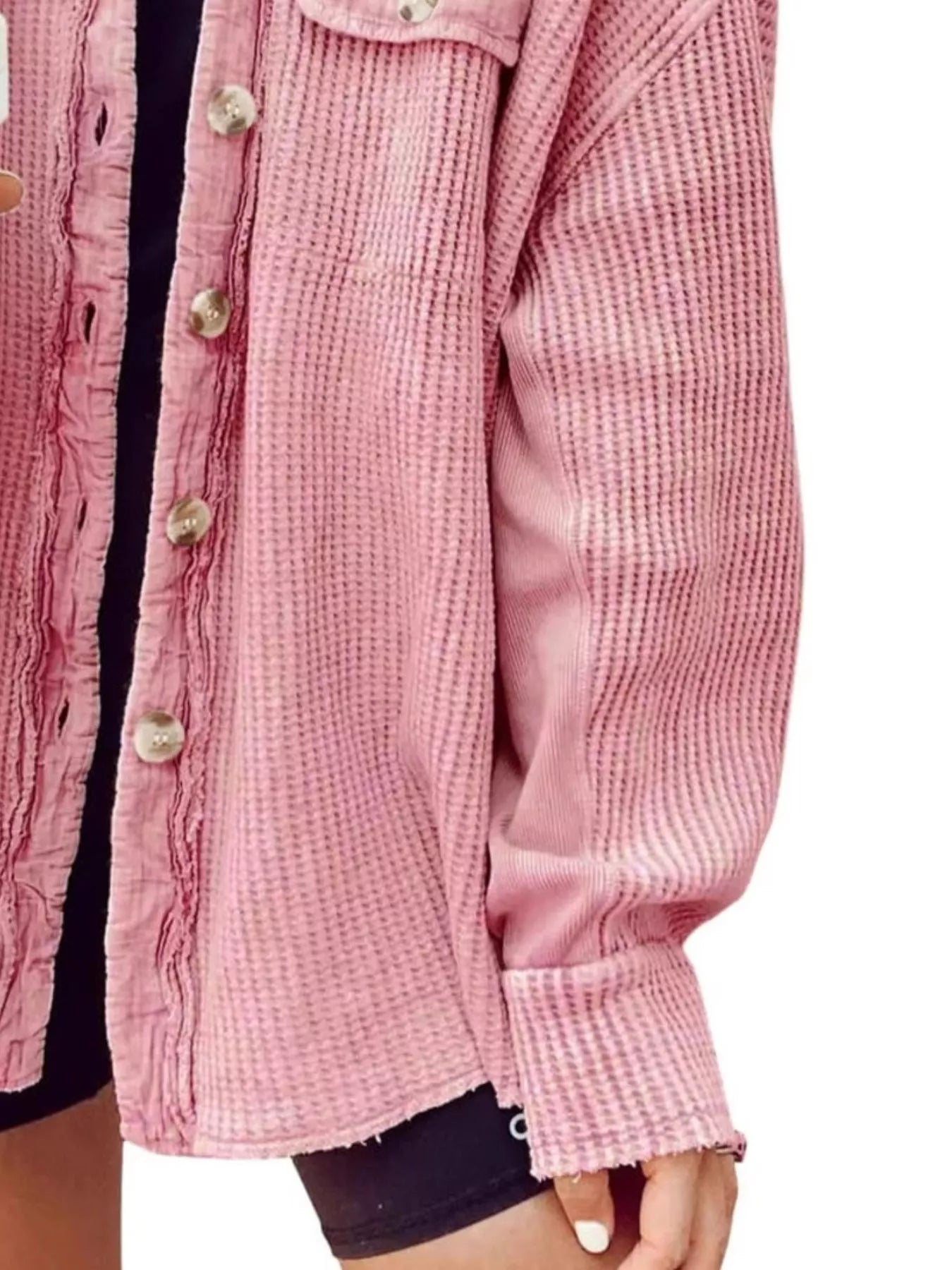 Oversized Waffle Knit Button-Up Jacket