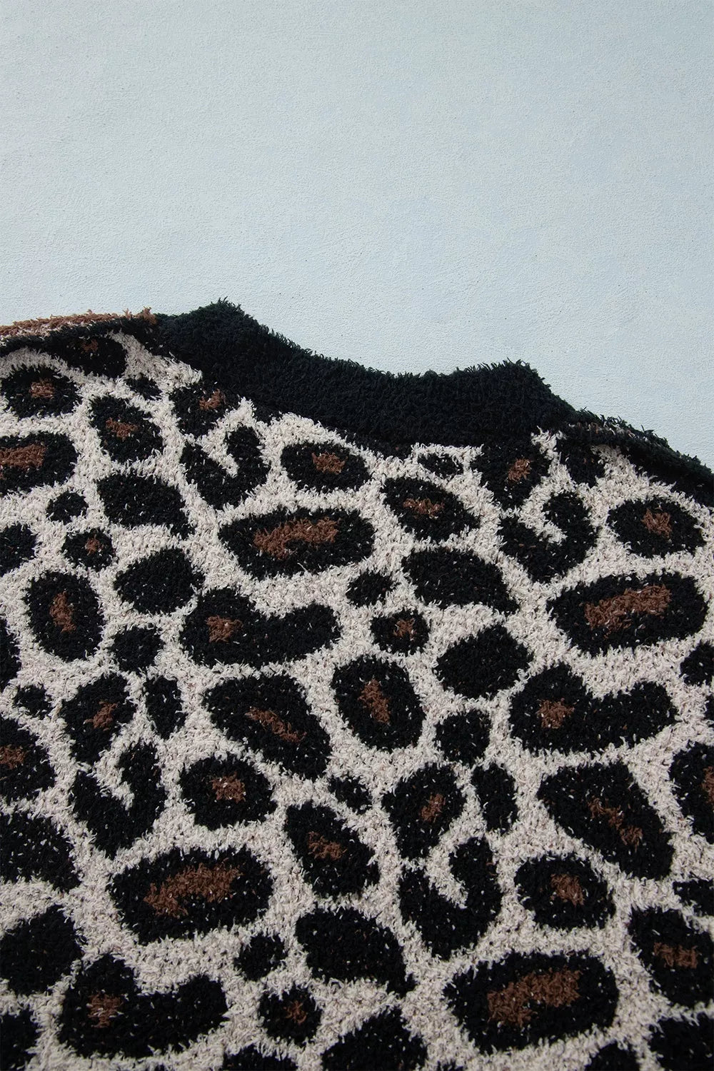 Leopard Star Pattern Round Neck Long Sleeve Shift Sweater