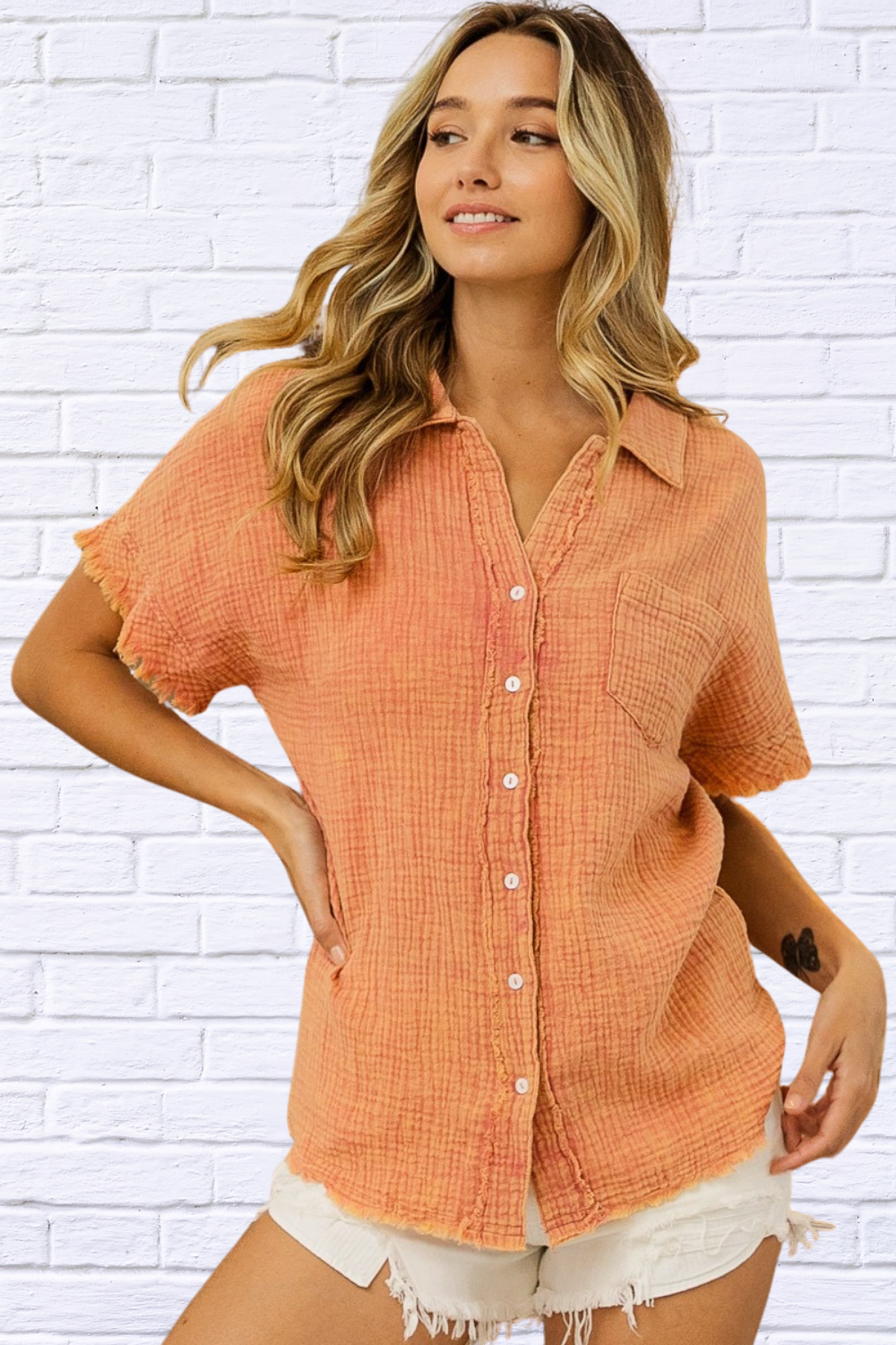 Mineral Washed Buttoned Up Shirt Top