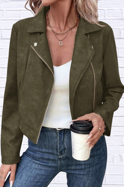 Zip Up Suede Cropped Moto Jacket