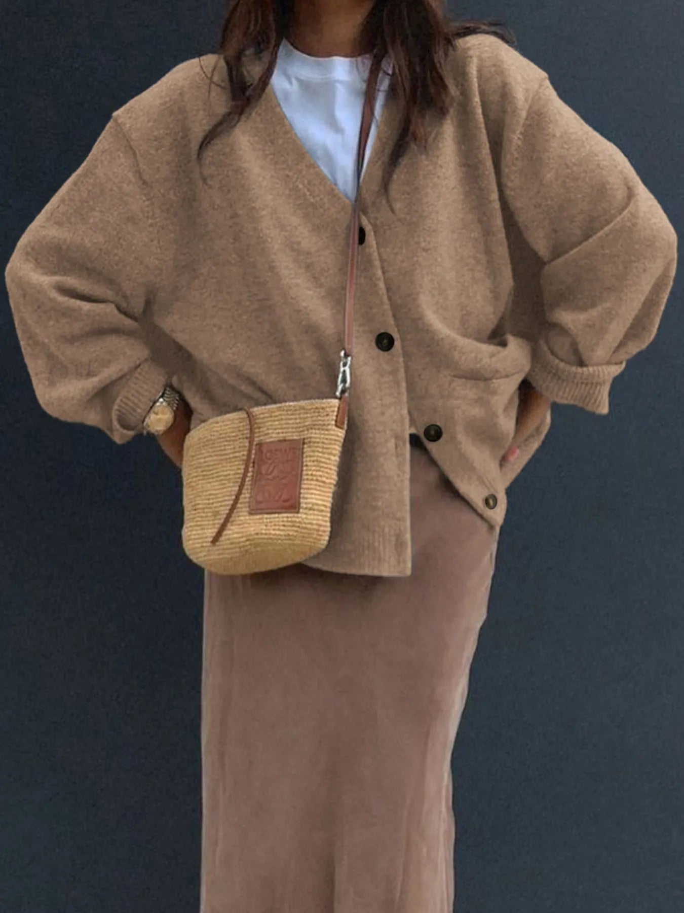 Button-Front Long Sleeve Cardigan