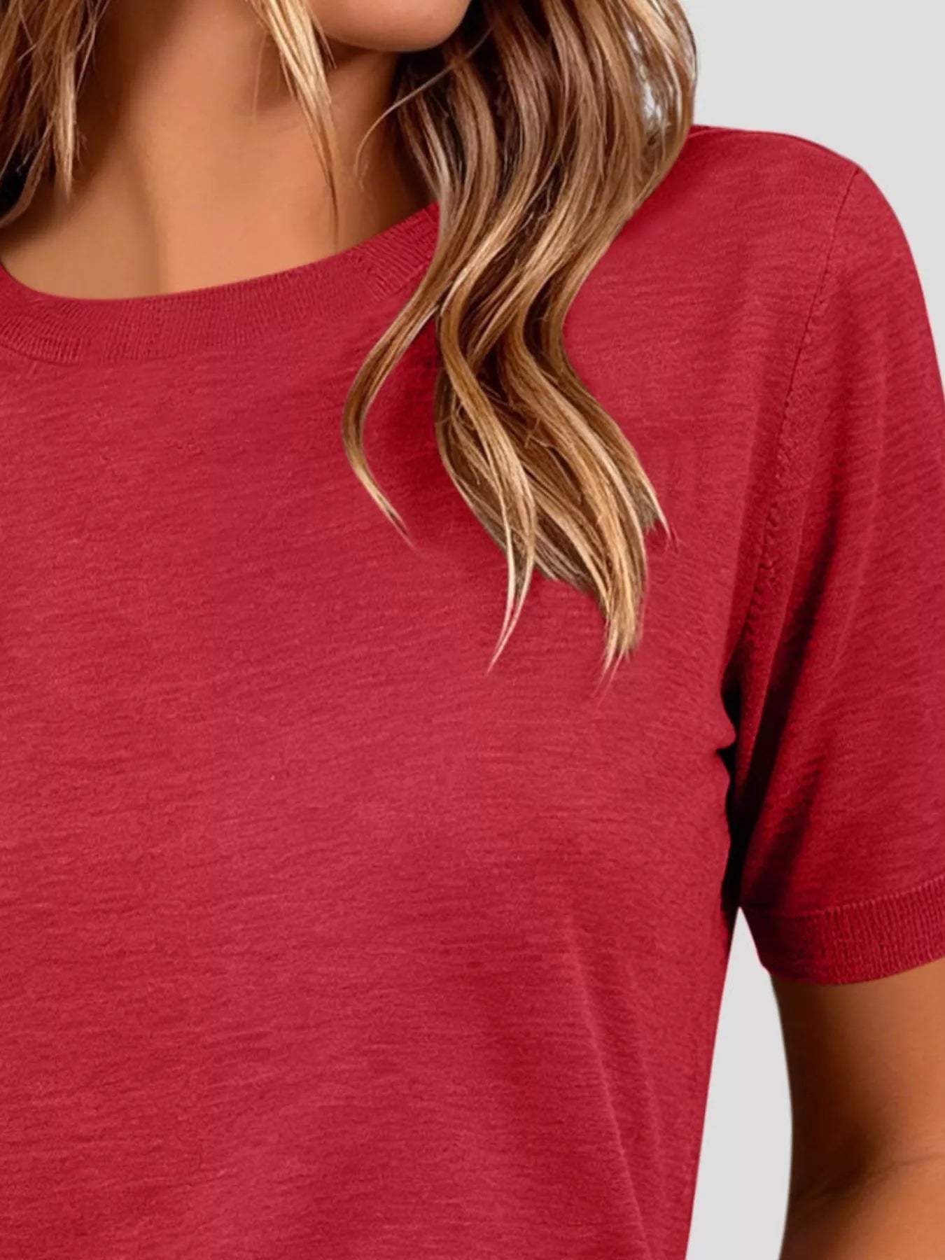 Classic Crew Neck Short Sleeve Knit Top