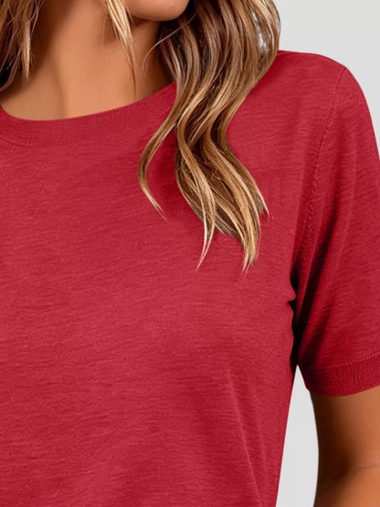 Classic Crew Neck Short Sleeve Knit Top