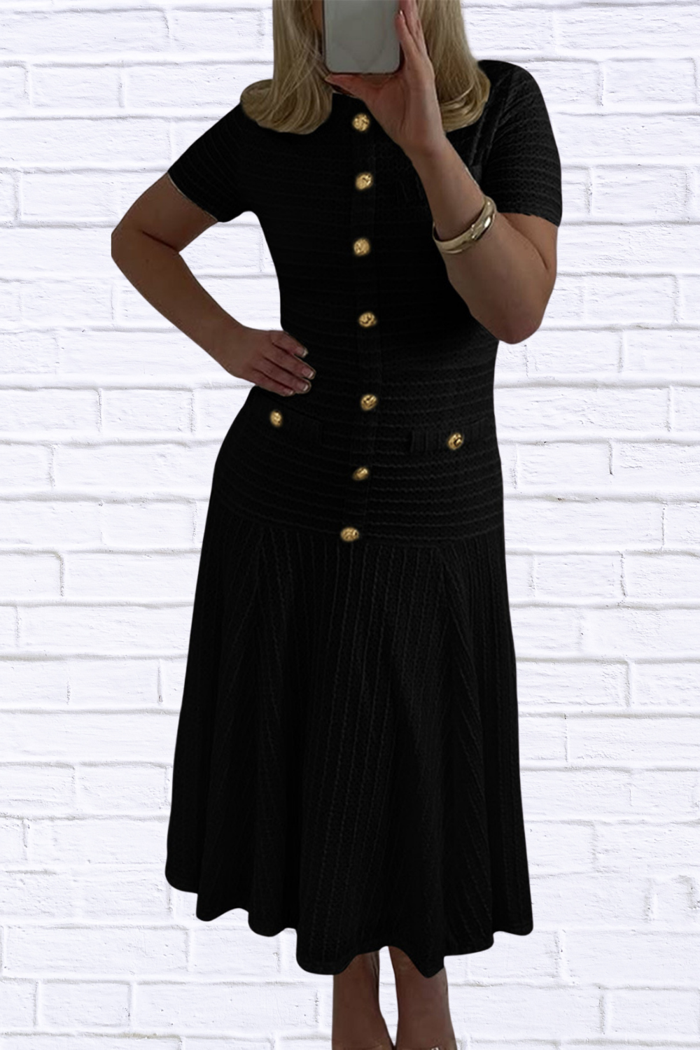 Textured Knit Short Sleeve Dress