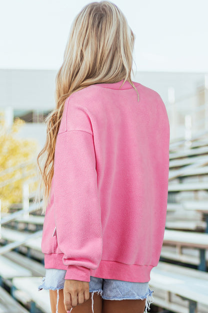 Bright Pink LOVER Heart Script Reversible Print Mock Neck Sweatshirt