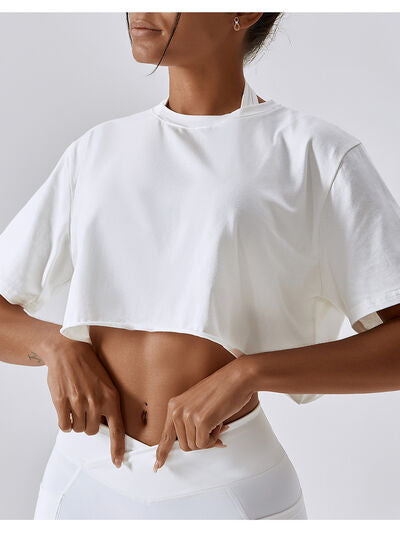 Blue Zone Planet | Cropped Round Neck Short Sleeve Active Top