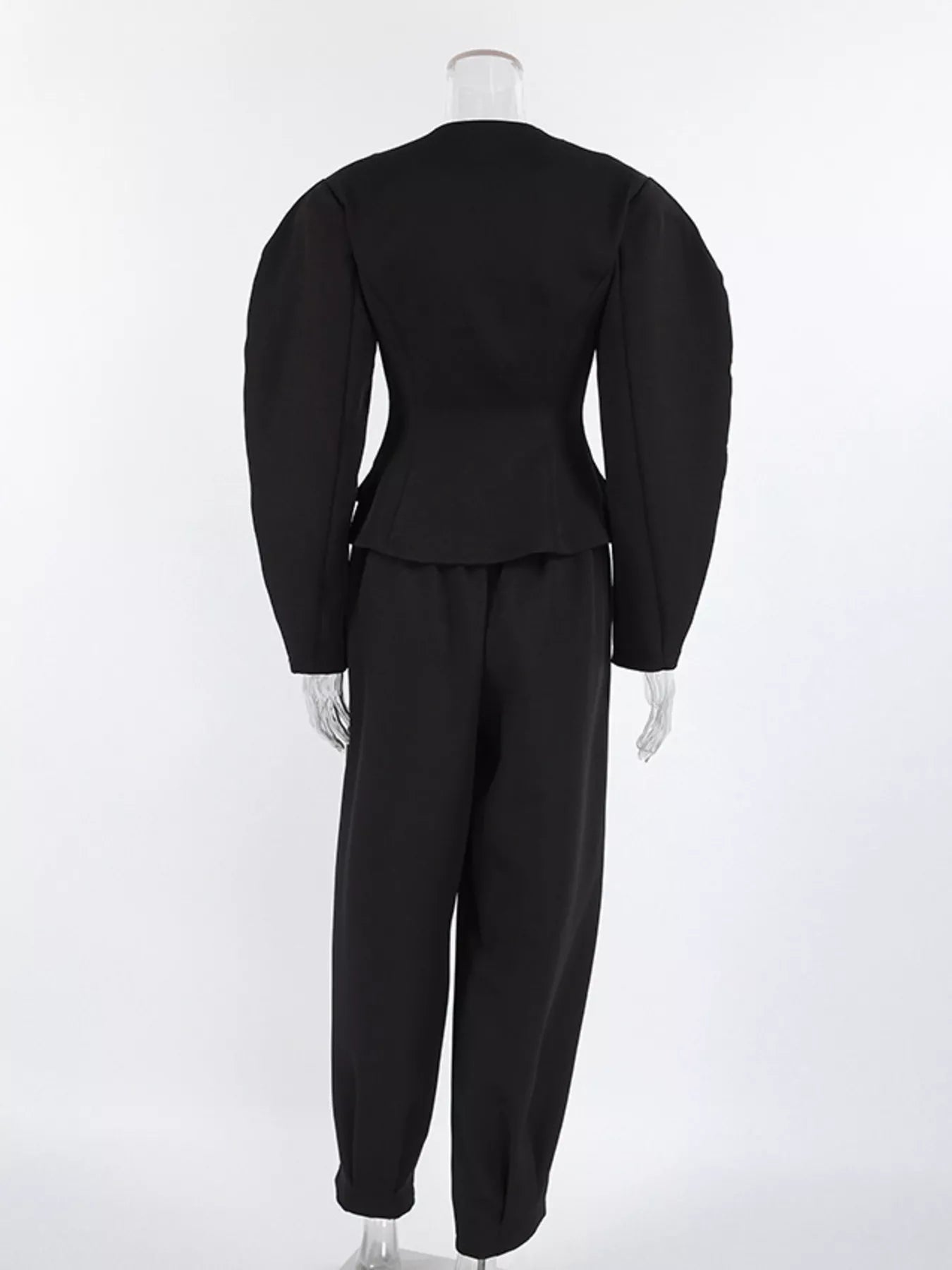 Puffy Sleeve Blazer and Wide-Leg Pants Set