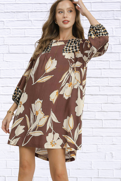 Umgee Floral High-Low Babydoll Dress