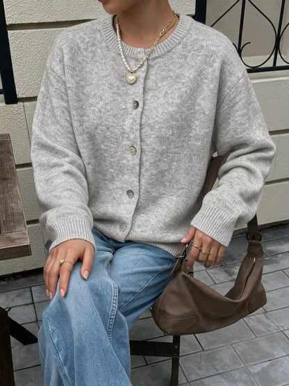 Crew Neck Button-Down Cardigan