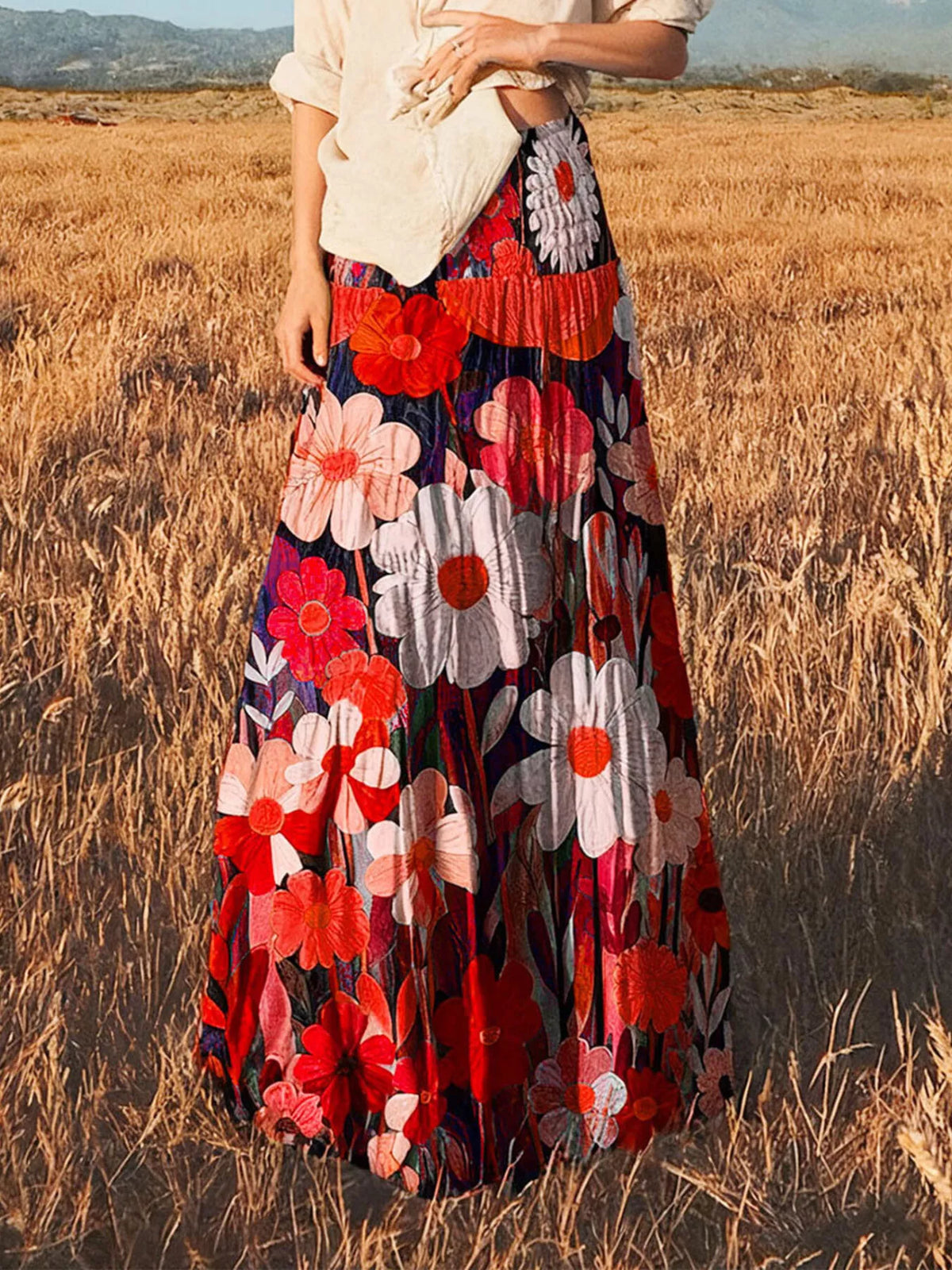 Floral Print High-Waisted Maxi Skirt