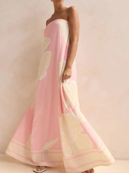 Smocked Printed Tube Maxi Dress