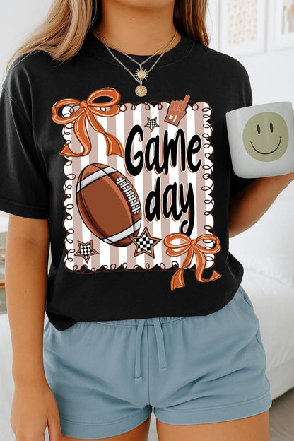 Black Casual Game Day Football Striped Tee
