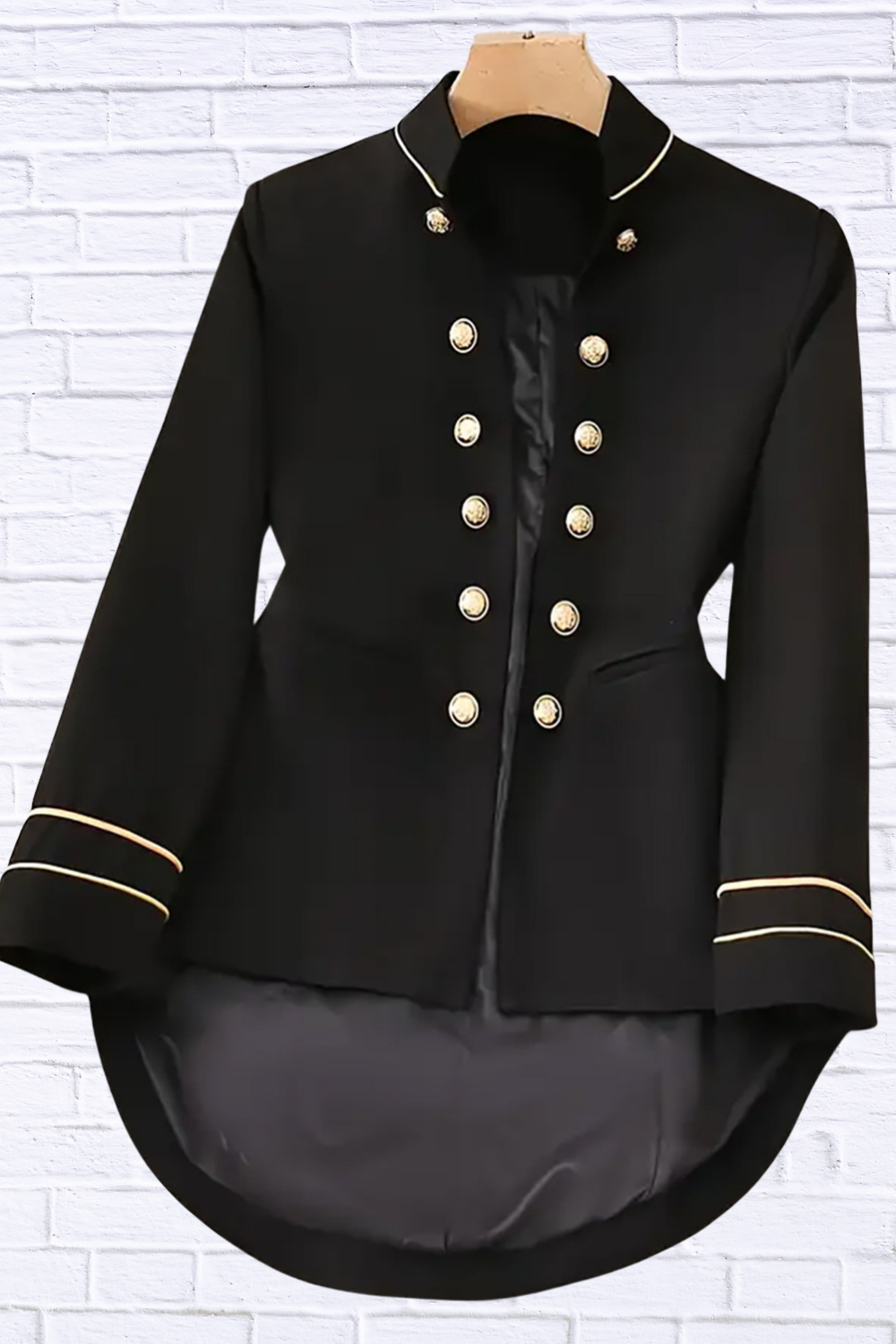 Decorative Button Hight-Low Blazer with Cuff Trim