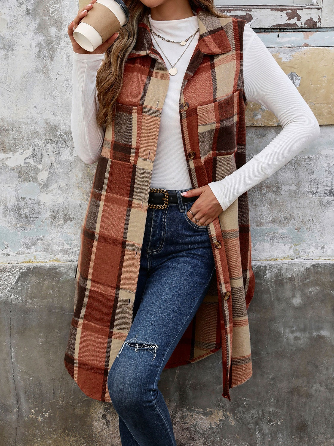 Blue Zone Planet | Pocketed Button Up Plaid Vest