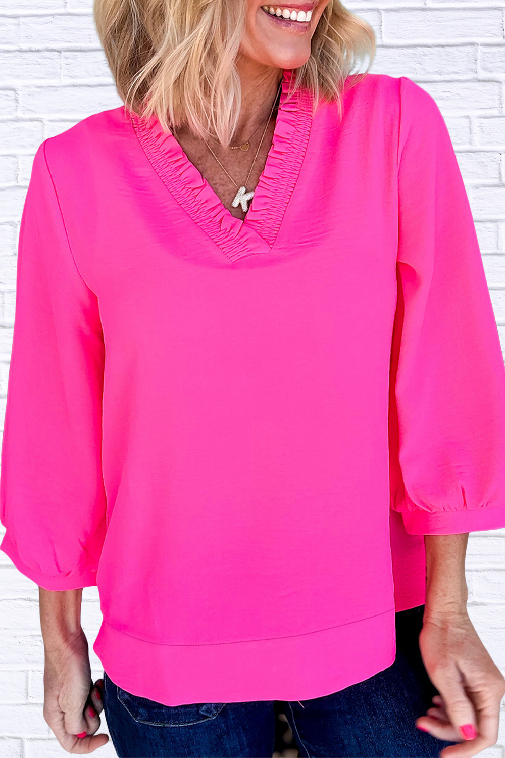 Frill Trim V-Neck Blouse