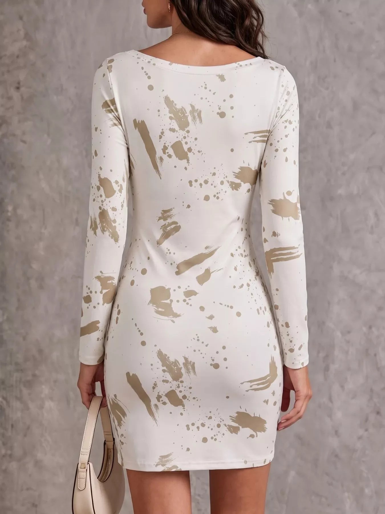 One-Shoulder Long Sleeve Paint Splatter Bodycon Mini Dress
