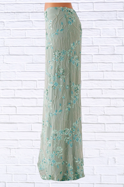 Sequin Embroidered Maxi Skirt for Women | Elegant Boho Floral Long Skirt | Flowy Statement Evening & Vacation Skirt