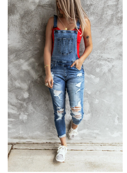 Retro Tattered Jeans Stretch Denim