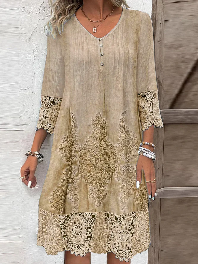 Casual Solid Color Lace Dress