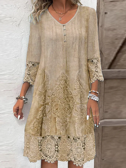 Casual Solid Color Lace Dress