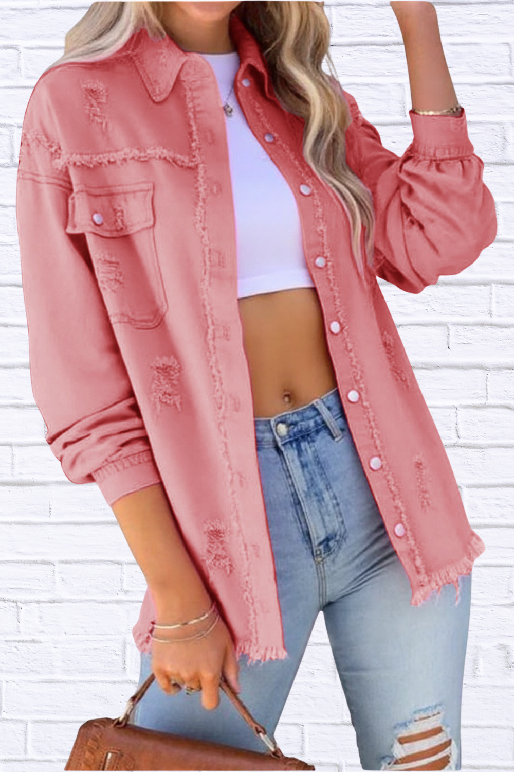 Distressed Denim Jacket with Frayed Edges