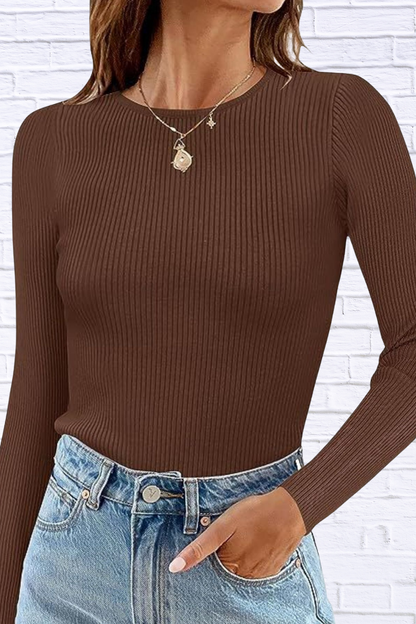 Ribbed Knit Slim Fit Long Sleeve T-Shirt