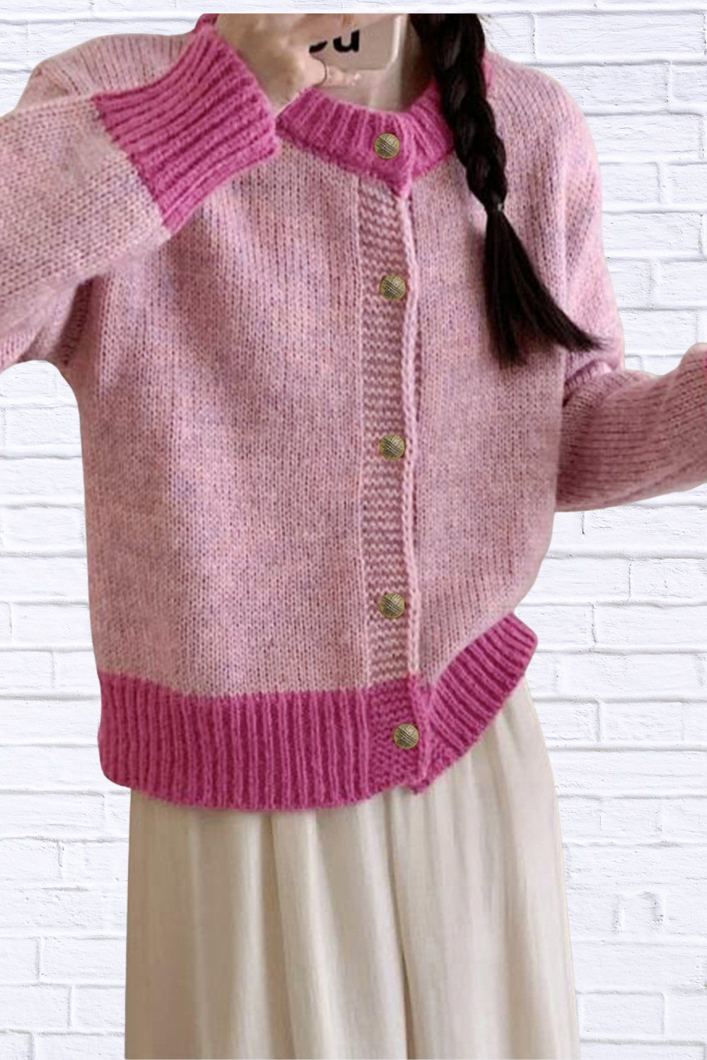 Color Block Button Up Cardigan