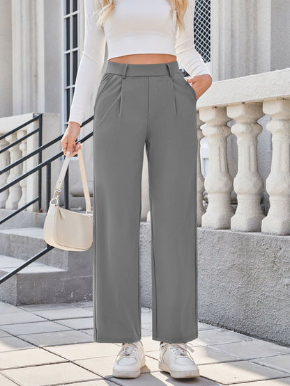 Pantalon de jogging plissé décontracté pour femme, coupe droite, taille haute, facile à laver