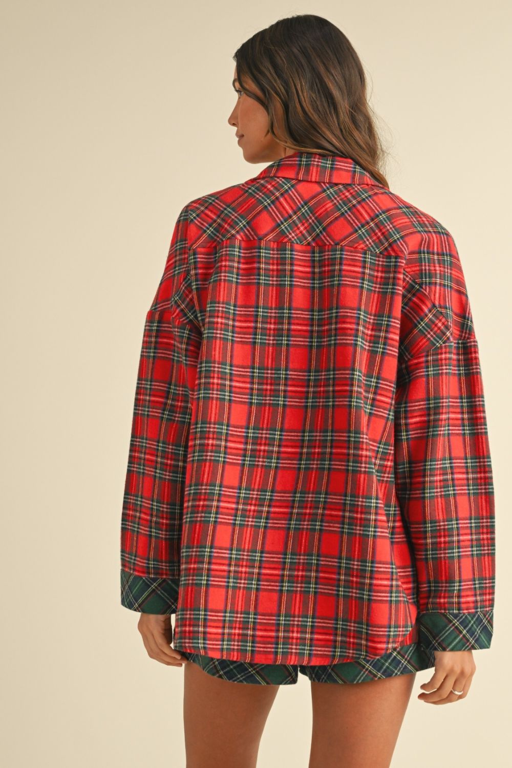 Blue Zone Planet | Annie Wear Contrast Plaid Long Sleeve Top And Shorts Pajama Set