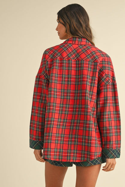 Blue Zone Planet | Annie Wear Contrast Plaid Long Sleeve Top And Shorts Pajama Set