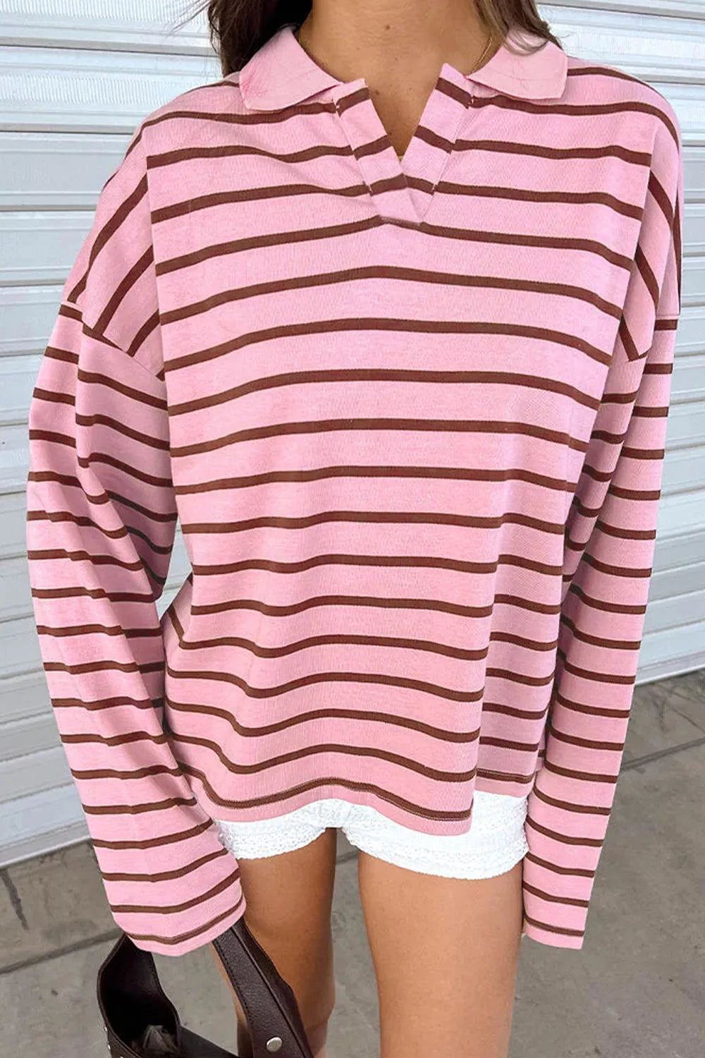 Stripe Striped Long Sleeve Collar Shift Top