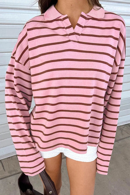 Stripe Striped Long Sleeve Collar Shift Top