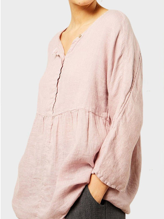 Loose V-neck Long-sleeved Shirt Top