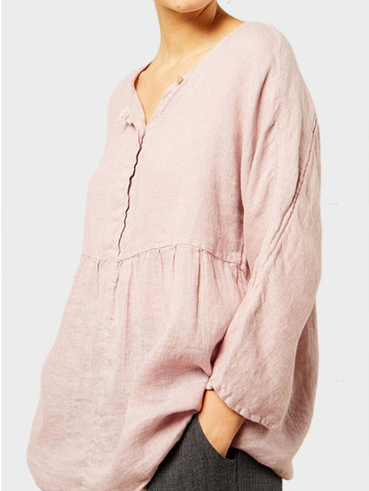 Loose V-neck Long-sleeved Shirt Top