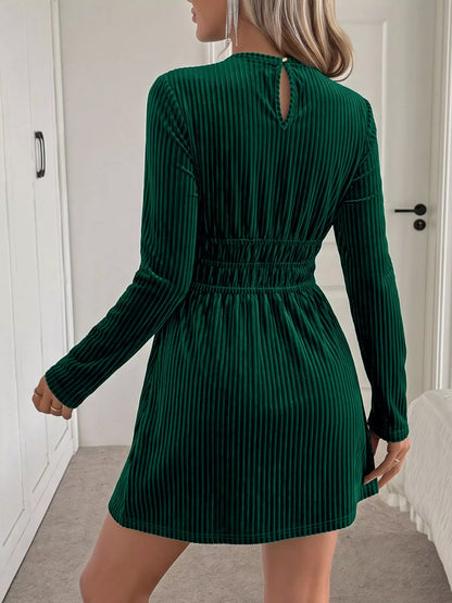 Ribbed Keyhole Long Sleeve Mini Dress