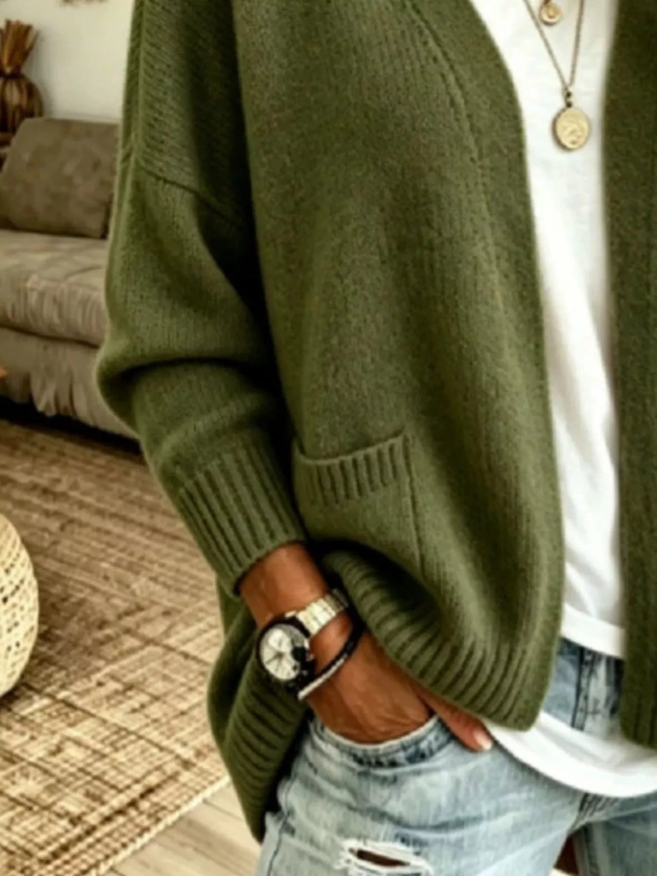 Open Front Knit Cardigan with Pockets
