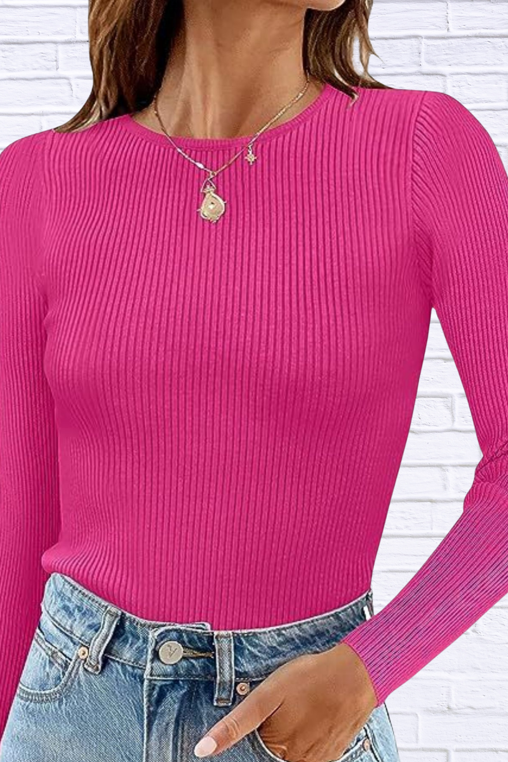 Ribbed Knit Slim Fit Long Sleeve T-Shirt