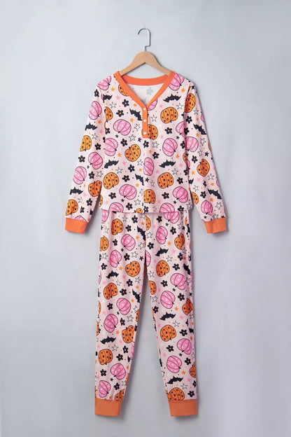 Halloween Pumpkin Print Long Sleeve Home Wear Lounge Set