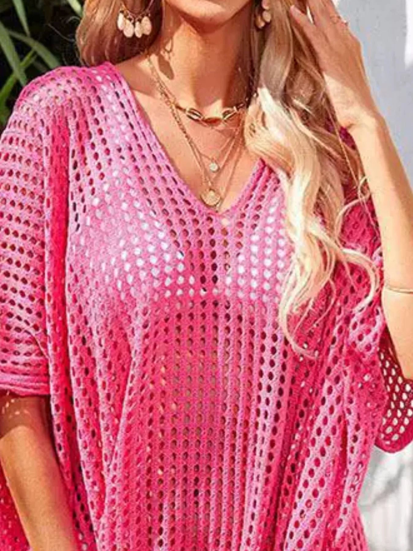 Crochet Rainbow Trim Cover-Up Dress