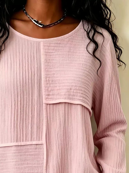 Women's Textured Patchwork Long Sleeve Top