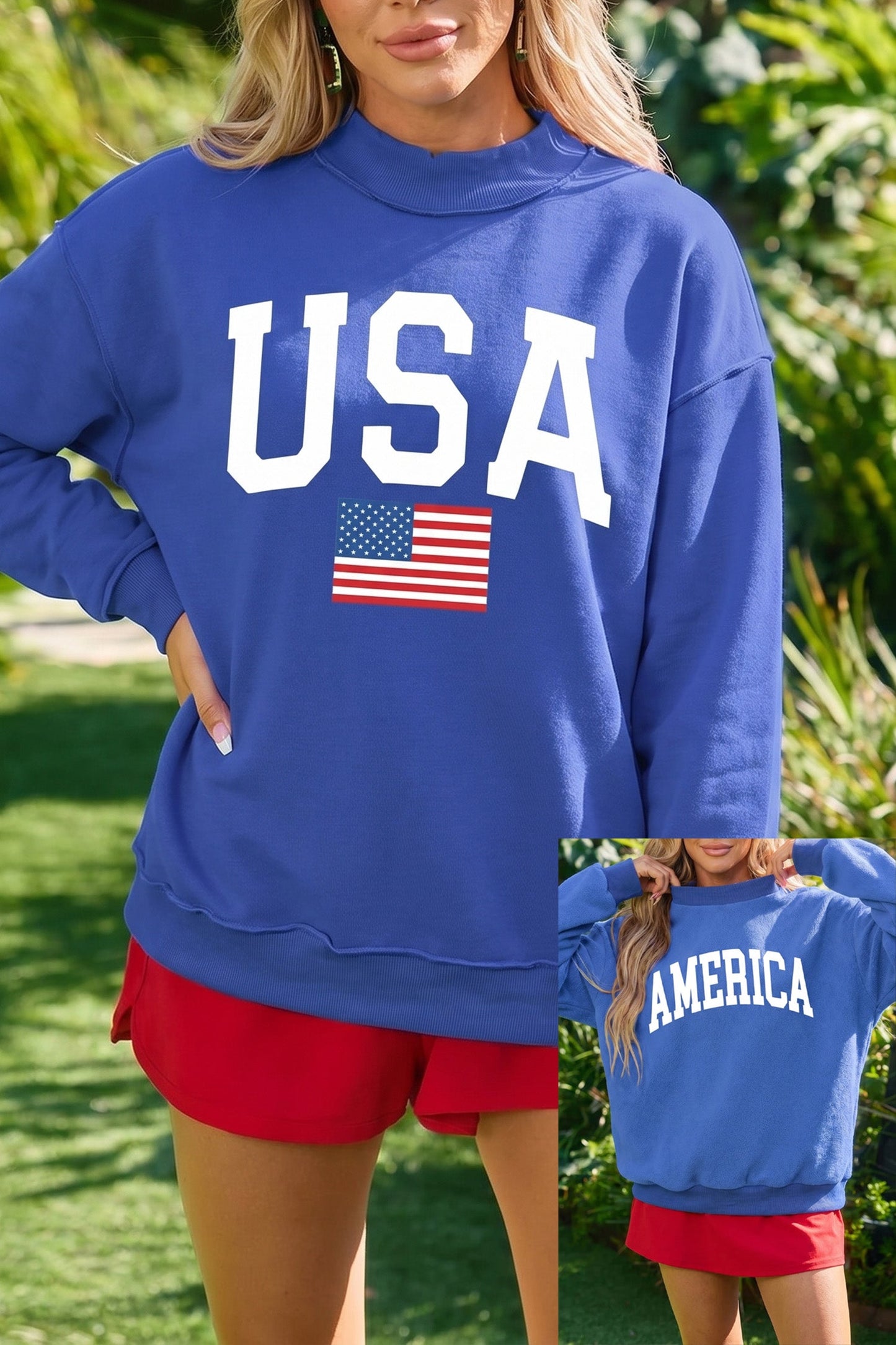 Racing Red Mock Neck Reversible USA/America Graphic Sweatshirt