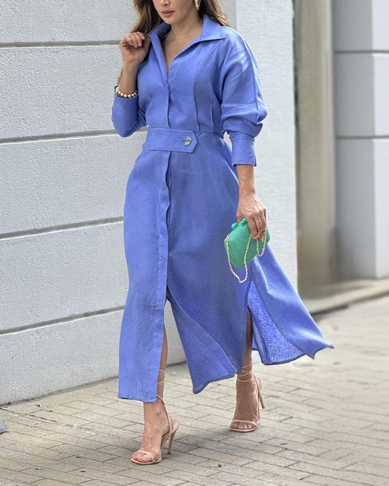 Casual Solid Color Lapel Dress