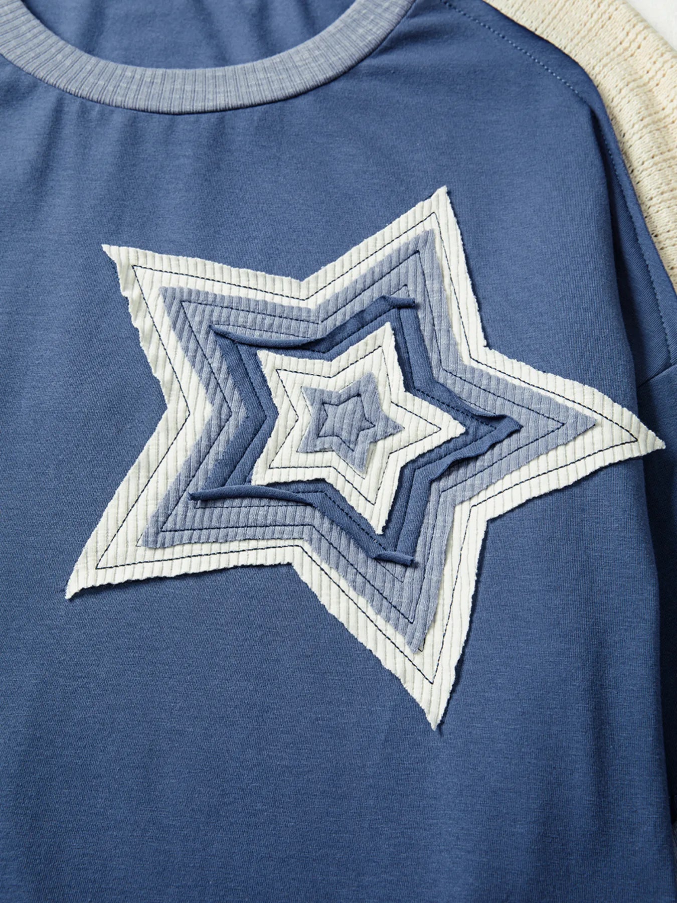 Contrast Knitted Colorblock Star Patchwork Oversize Long Sleeve Top