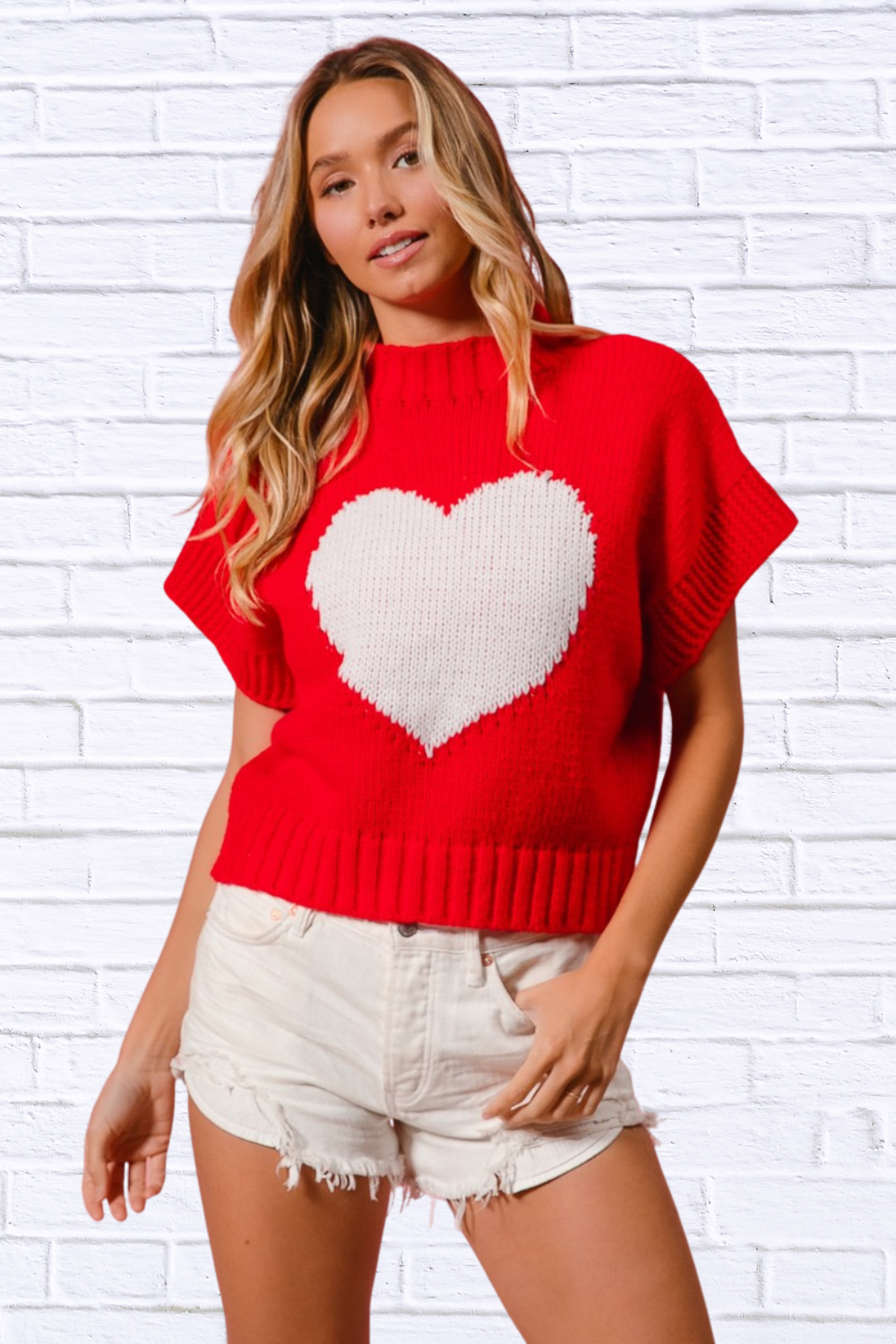 BiBi Rib Banded Heart Pattern Valentines Sweater